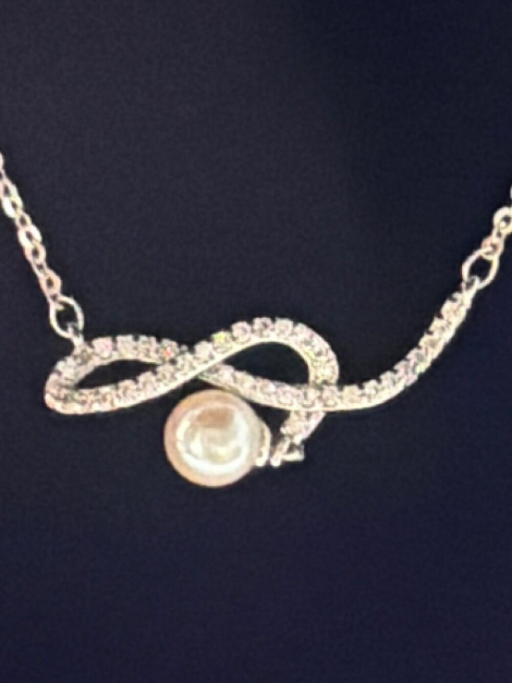 Infinity Pearl Pendant Necklace Cubic Zirconia Diamond Silver Necklace New